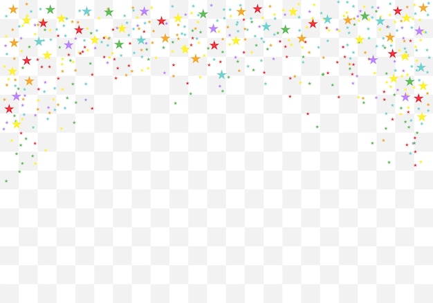 Confeti de estrellas coloridas festivas Estrellas del arco iris sobre fondo transparente Ilustración vectorial