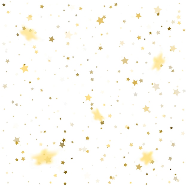 Confeti de estrellas doradas y plateadas. Ilustración festiva vectorial de brillos de confeti brillantes que caen aislados sobre fondo blanco. Elemento de oropel decorativo de vacaciones para el diseño
