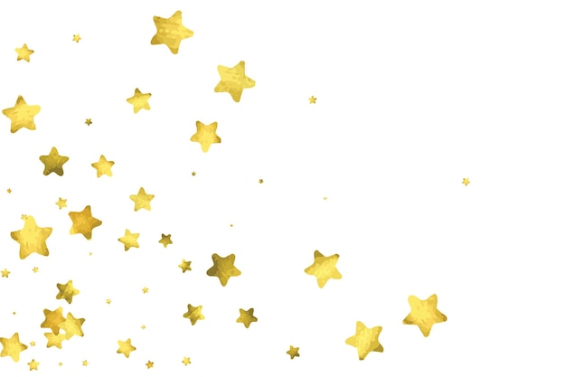 Vector confeti de estrellas. fondo de confeti al azar de oro. plantilla de diseño brillante. plantila de portada de blanco y amarillo vectorial. plantillas de invitaciones de cumpleaños o bodas. tarjeta abstracta para regalos. saludo de año nuevo 2018