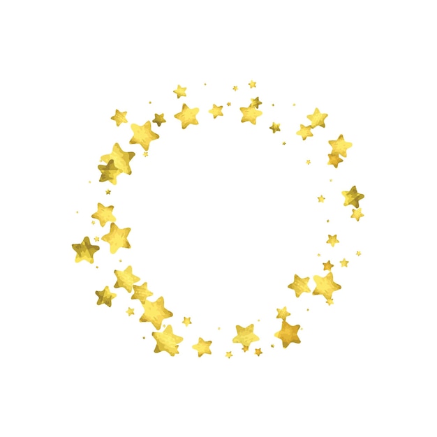Confeti de estrellas. Fondo de confeti aleatorio dorado. Plantilla de diseño brillante. Plantilla de portada vectorial blanca y amarilla. Plantilla de invitación de cumpleaños o boda. Tarjeta abstracta para regalos. saludo de año nuevo 2018