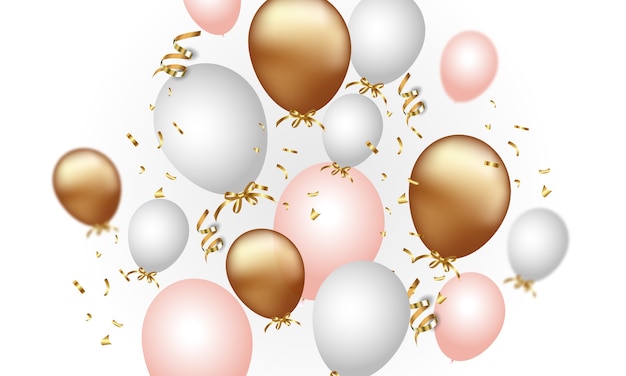 Confeti festivo y globos sobre un fondo transparente
