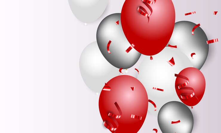Vector confeti festivo y globos sobre un fondo transparente