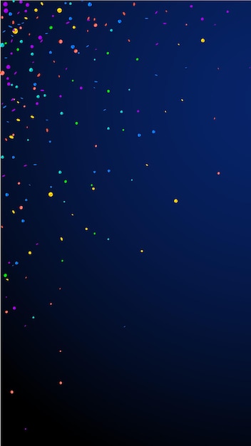 Confeti festivo original. Estrellas de celebración. Confeti brillante sobre fondo azul oscuro. Plantilla de superposición festiva fina. Fondo de vector vertical.