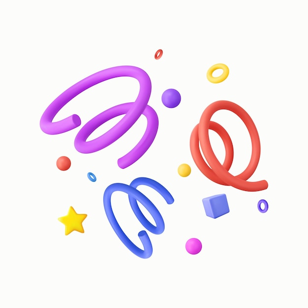 Confeti de fiesta en 3D con estrella y cinta serpentina