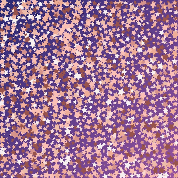 Vector confeti de lentejuelas de estrellas sobre fondo morado neón. brillo de oro vectorial. partículas que caen en el suelo. plantilla de tarjeta de regalo de cupón. marco de fiesta de navidad. tarjeta de cumpleaños plana aislada. bandera de estrellas doradas.