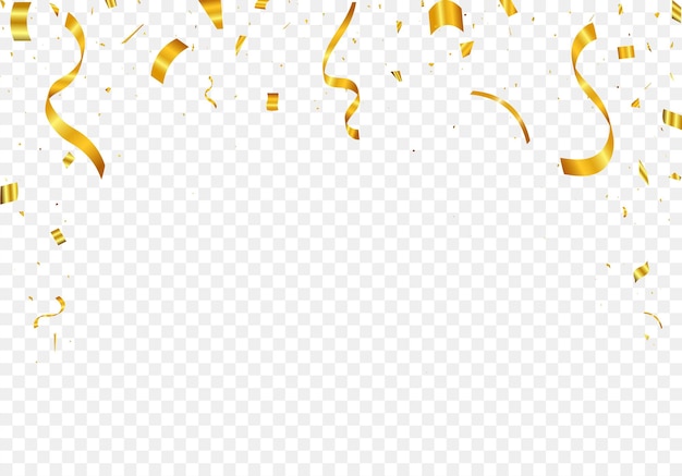 Los confeti de lujo que vuelan para la fiesta de celebración caen confeti dorado brillante aislado