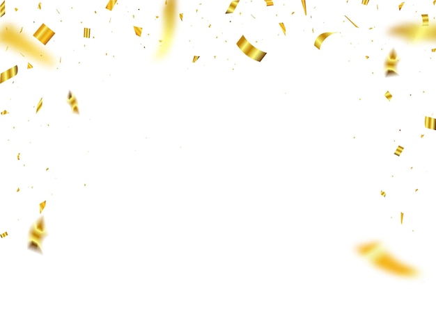 Los confeti de lujo que vuelan para la fiesta de celebración caen confeti dorado brillante aislado