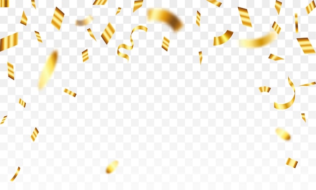 Los confeti de lujo que vuelan para la fiesta de celebración caen confeti dorado brillante aislado