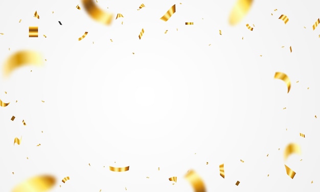 Los confeti de lujo que vuelan para la fiesta de celebración caen confeti dorado brillante aislado
