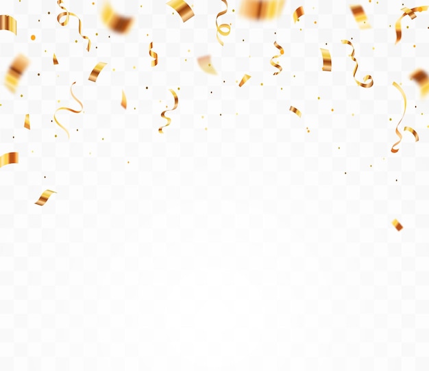 Los confeti de lujo que vuelan para la fiesta de celebración caen confeti dorado brillante aislado