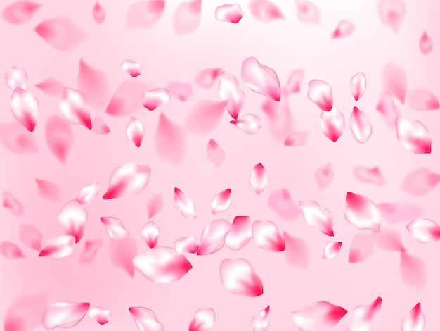 Confeti de pétalos de sakura rosa volando y cayendo