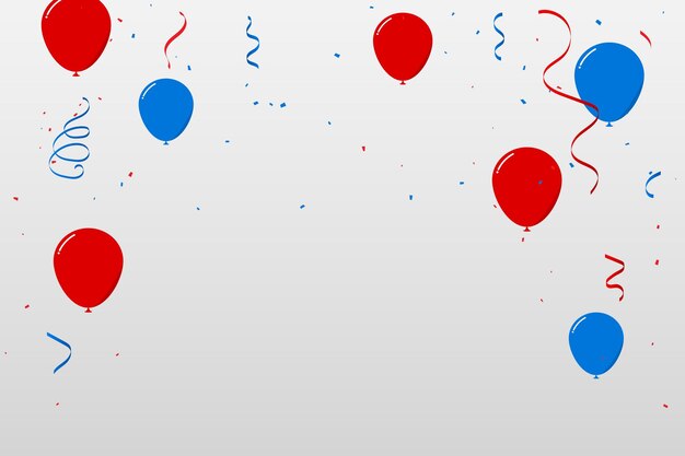 Confeti Rojo Y Azul Y Cinta Aislada En El Fondo. Evento de celebración. Feliz cumpleaños. Americano