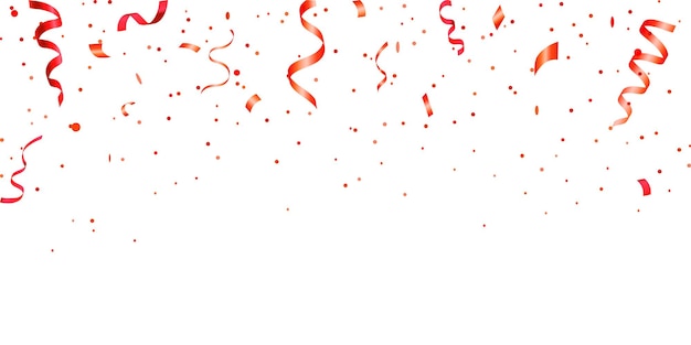 Confeti rojo y cintas de carnaval sobre un fondo transparente