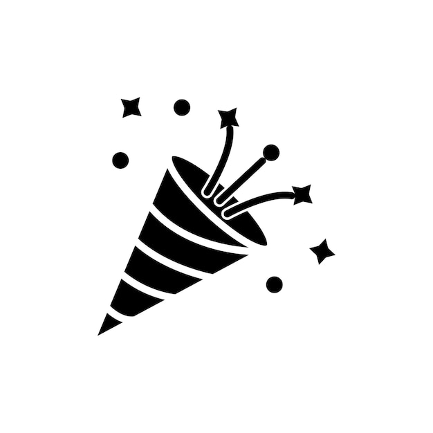 Confetti icono conjunto de cumpleaños o fiesta de aniversario celebrar popper símbolo vectorial en negro relleno y estilo delineado