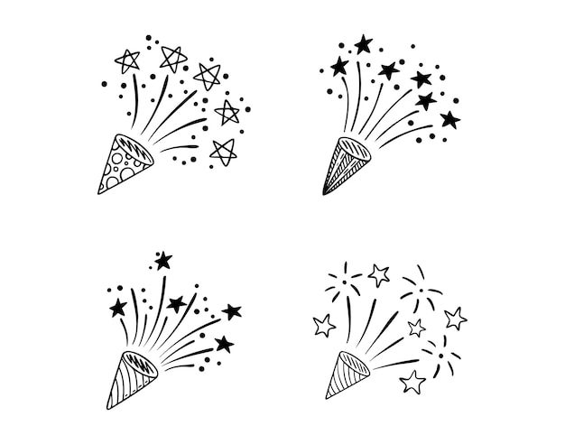 Confetti popper icono de contorno dibujado a mano icono de dibujos de confeti popper línea clipart aislado en fondo blanco Decoración de fiestas y fiestas