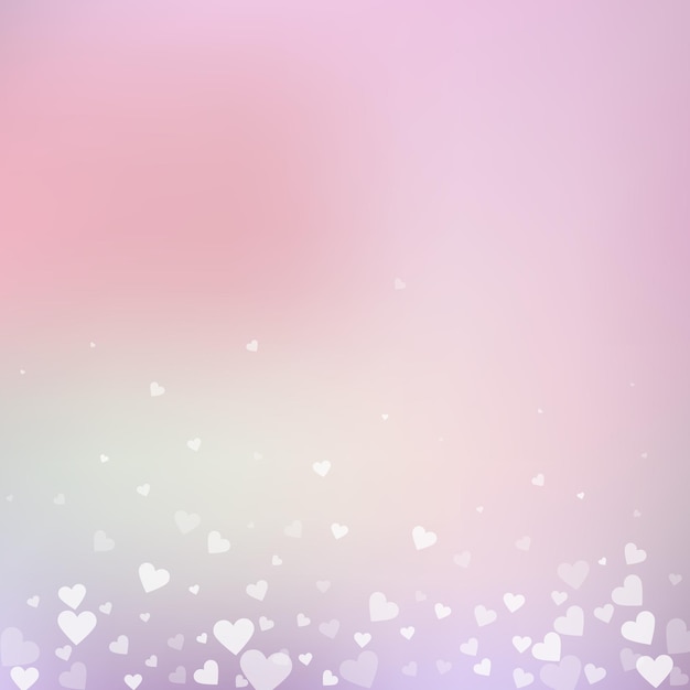 Confettis de amor de corazón blanco. Fondo fresco degradado de San Valentín. Confeti de corazones transparente cayendo sobre fondo rosado. Ilustración vectorial excepcional.