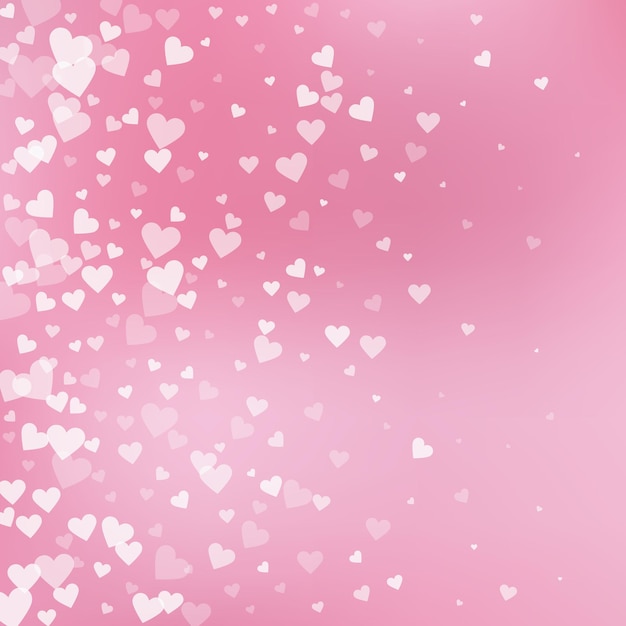 Confettis de amor de corazón blanco. Fondo inusual degradado de San Valentín. Confeti de corazones transparentes cayendo sobre fondo suave. Excelente ilustración vectorial.