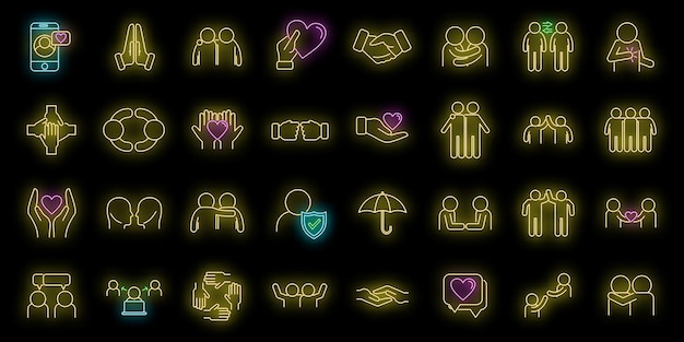 Confía en los iconos del equipo y establece el neón vectorial