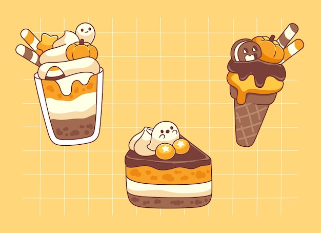Configura el postre de helado de Halloween y el surtido de tortas de calabaza