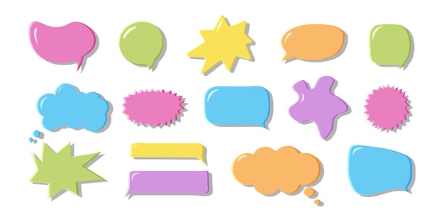 Configuración de burbuja de habla en estilo de dibujos animados Balón de conversación multicolor con sombra Cuadro lindo burbuya de habla