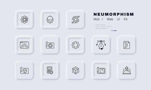 Configuración con icono de conjunto de engranajes Panel de control cubo libro de desplazamiento instrucciones sitio web sintonizar instalar ajustar archivo de configuración Concepto de tecnología Neomorfismo Icono de línea vectorial para negocios