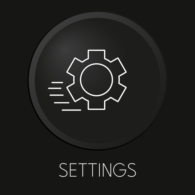 Configuración icono de línea de vector mínimo en botón 3D aislado sobre fondo negro Vector Premium