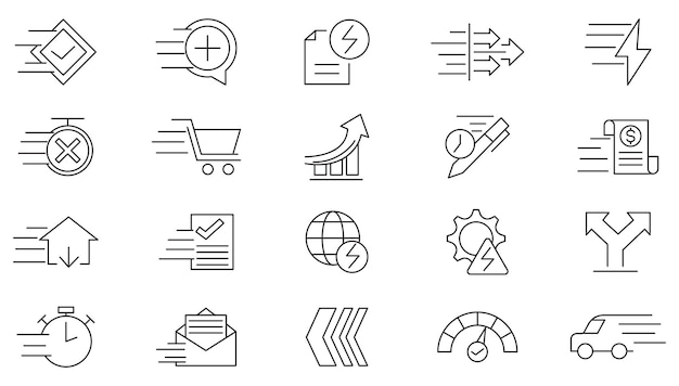 Configuración del icono de la línea de velocidad Movimiento acelerar movimiento flash Configuración de la icona de la línea rápida Ui paquete de iconos de línea delgada