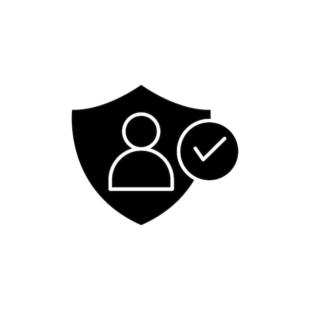Configuración del icono de protección del usuario Símbolo vectorial de salvaguardia del escudo de privacidad en un estilo de relleno y delineado en negro Signo del escudo guardián