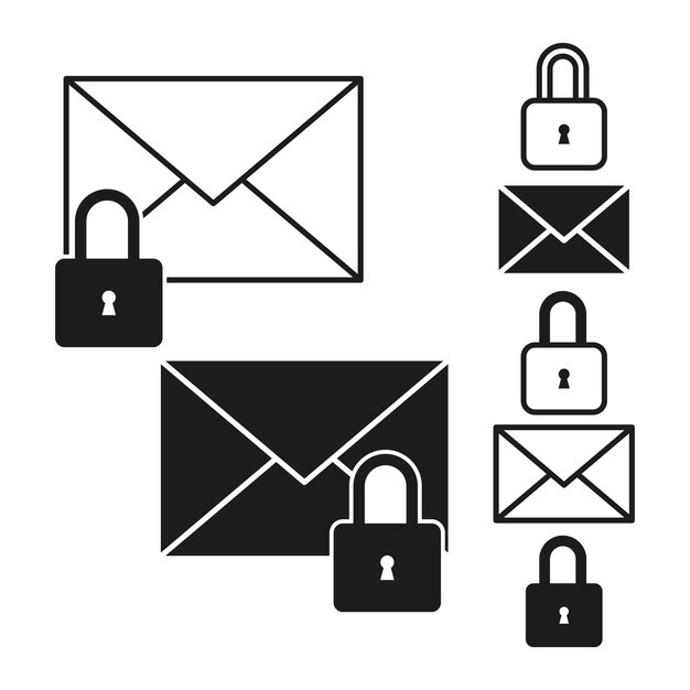 Configuración del icono de seguridad del correo electrónico Sobre con símbolos de bloqueo Concepto de comunicación segura Privacidad