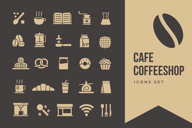 Configuración de iconos de cafeterías premium Símbolos de señales de bares de café Iconos de ilustración vectorial