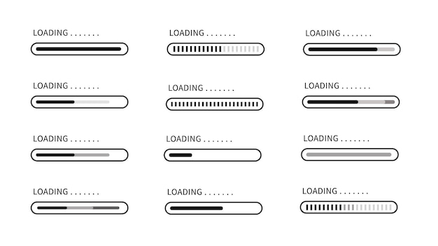 Vector configuración de iconos de carga colección de iconas de carga de la barra de carga en fondo blanco