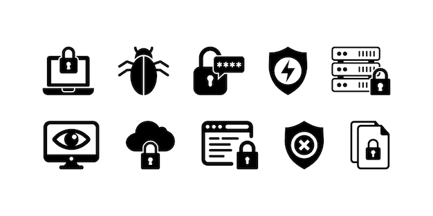 Configuración de iconos de ciberseguridad y protección de datos