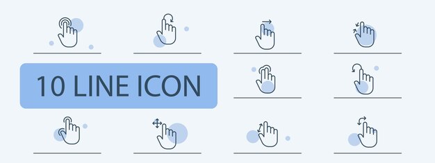 Configuración de iconos de cursor Controles del sensor del panel táctil deslizar pellizco ajustar desplazamiento estilo de icono de 10 líneas icono de línea vectorial para negocios y publicidad