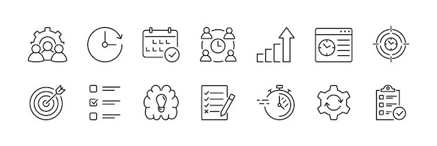Configuración de iconos de gestión del tiempo Icono de línea de planificación Ilustración vectorial