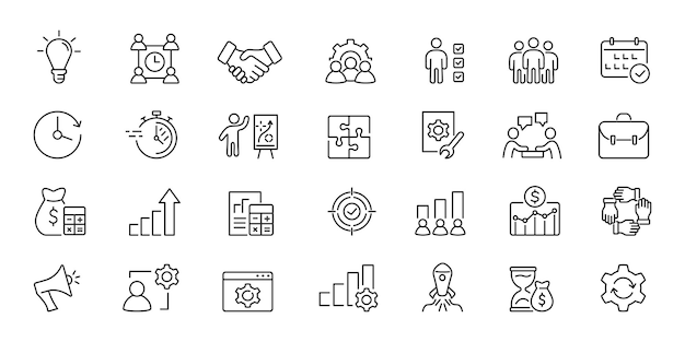 Configuración de iconos de línea de marketing Contenido Relación con el cliente Redes Gestión Seo Vector de comunicación