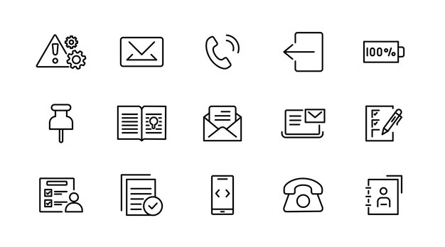 Configuración de iconos de línea de web y aplicación Interfaz de usuario aplicación de contacto web UI paquete de iconos delgado de contorno
