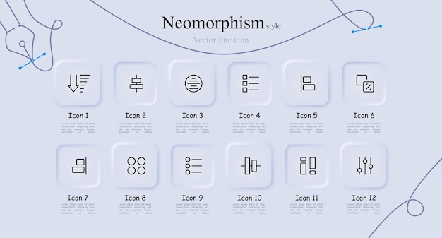 Configuración de iconos de opciones Ajustes deslizadores depuración selección de personalización Estilo de neomorfismo Icono de línea vectorial para negocios y publicidad