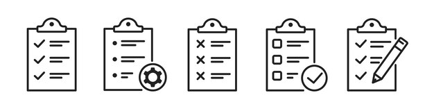 Configuración de iconos del portapapeles El portapapeles con lista de comprobación Vector de documento