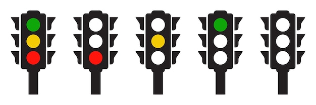 Configuración de iconos de semáforos Semáforo de parada Colección de semáferos de colores en estilo plano