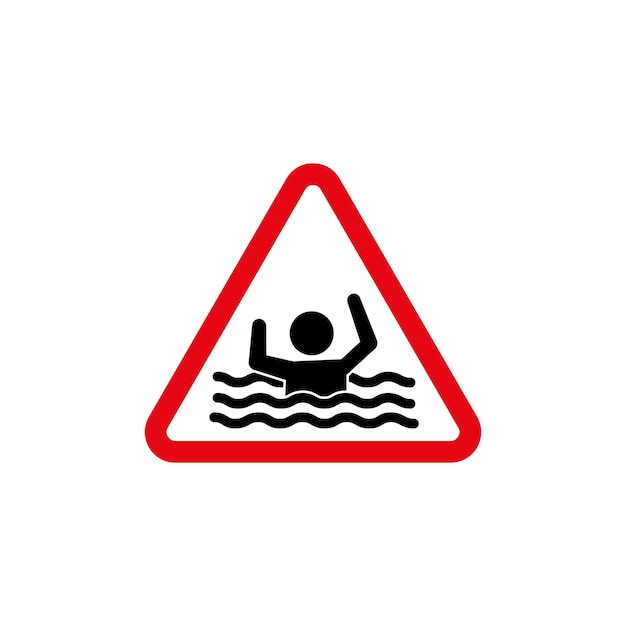 Configuración de iconos de señales de advertencia de riesgo de ahogamiento Atención para aguas profundas y cuerpos con riesgos de ahogarse símbolo vectorial en un estilo negro lleno y delineado Señal de alerta de seguridad en el agua y riesgo de afogamiento
