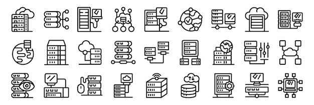Configuración de iconos de servidores dedicados Gestión de centros de datos y computación en la nube que conecta redes globales
