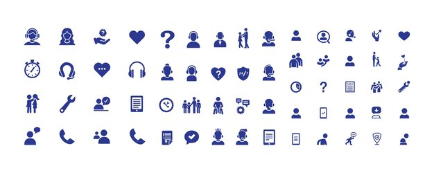 Configuración de iconos de soporte Diseño de silueta Servicio de ayuda en línea Ilustración vectorial de asistencia de soporte