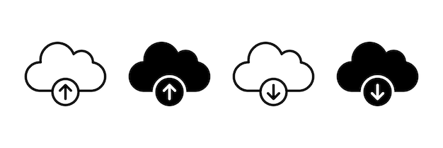 Configuración de iconos de vector de descarga y carga en la nube