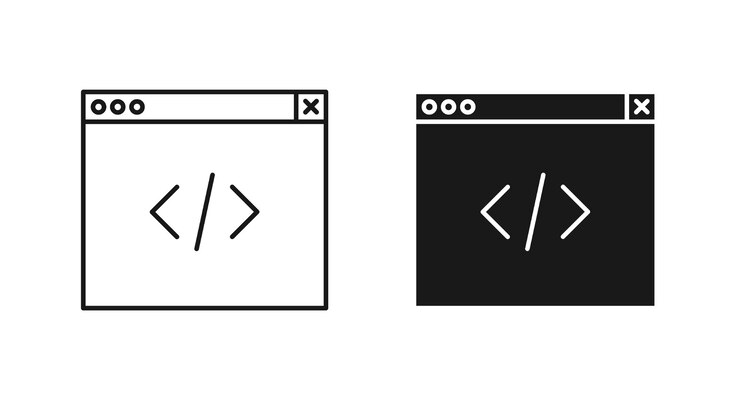 Vector configuración de íconos vectoriales de codificación html del navegador símbolo de optimización de motores de búsqueda para aplicaciones y sitios web