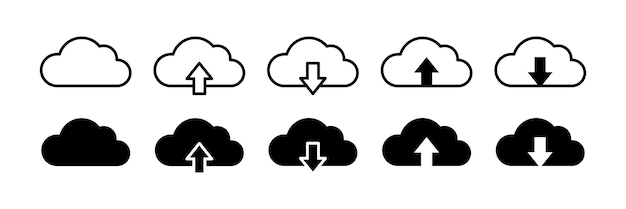 Configuración de iconos vectoriales de descarga y carga en la nube Símbolo de almacenamiento en la nube para sitios web y aplicaciones