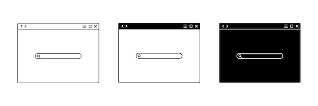Configuración de iconos vectoriales de la ventana del navegador Búsqueda de plantillas en Internet Rellenar y linear símbolo de la ventanilla del navegador
