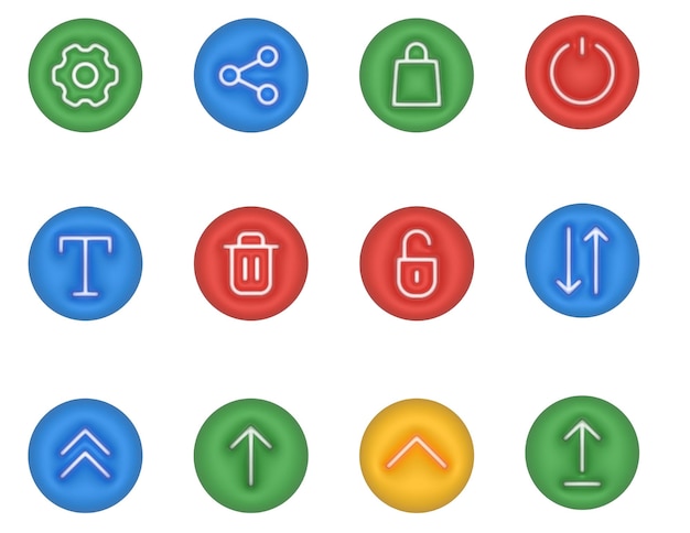 Configuraciones círculo verde editar texto círculo azul botón hacia arriba flecha círcolo verde paquete de iconos esenciales 3d