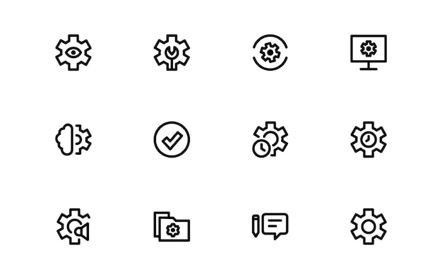 Configuraciones Icon Pack Gráficos vectoriales escalables para la optimización del ajuste y el ajuste fino