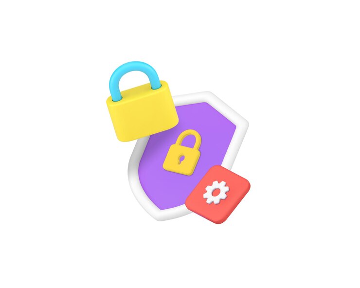 Vector configuraciones de seguridad de la información de datos tecnología de protección de íconos 3d ilustración vectorial realista