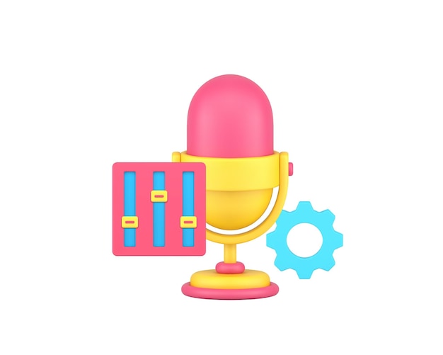 Configuraciones de transmisión de sonido de voz del micrófono Ícono 3D Ilustración vectorial realista